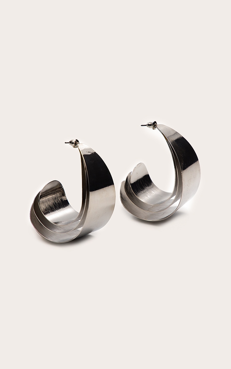 Silver Smooth Multi Layered Hoop Earrings image 2