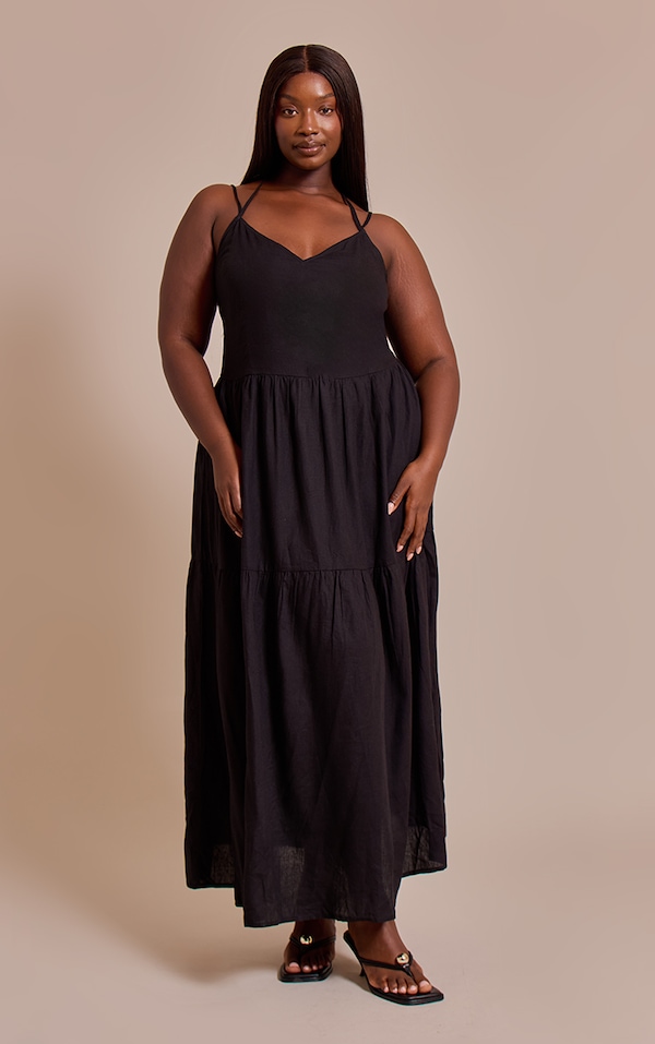 Plus Black Strappy Ruched Maxi Dress