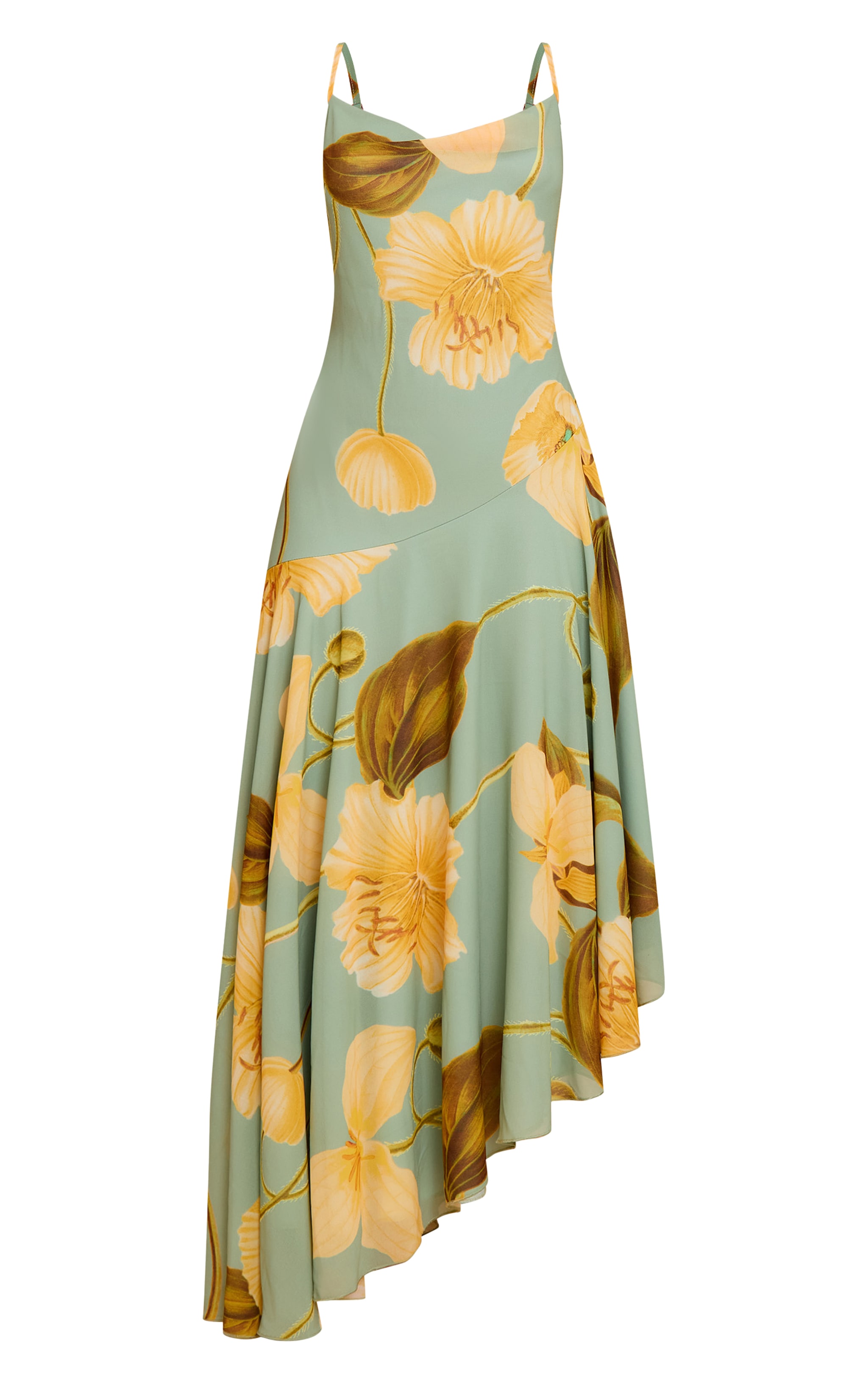 Green Floral Printed Strappy Cowl Neck Maxi Dress image 5