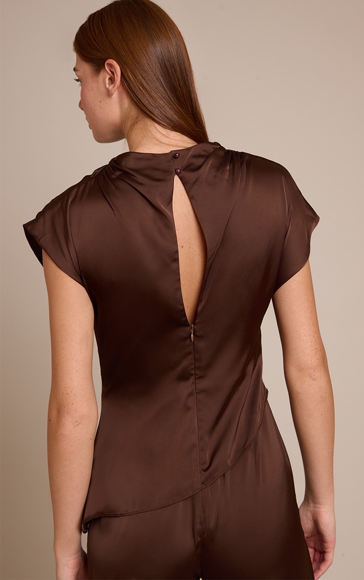 Chocolate Satin Cap Sleeve Straight Leg Jumpsuit image 4