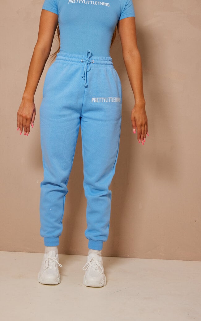 PRETTYLITTLETHING Bright Blue Logo High Waisted Cuffed Sweatpant