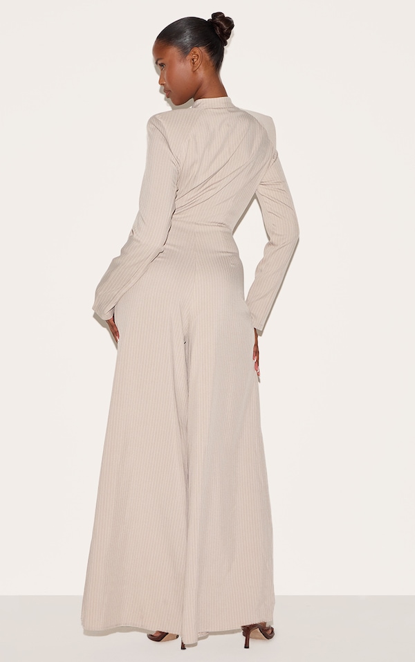 Stone Pinstripe Shirt Straight Leg Jumpsuit | Dresses | PLT USA