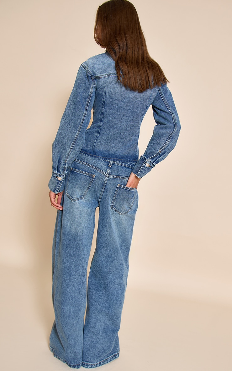 Mid Blue Wash Mid Waist Wide Leg Jeans image 3
