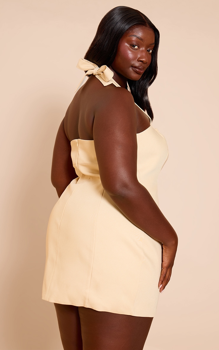 Plus Almond Woven Halter Neck Button Detail Mini Dress image 2