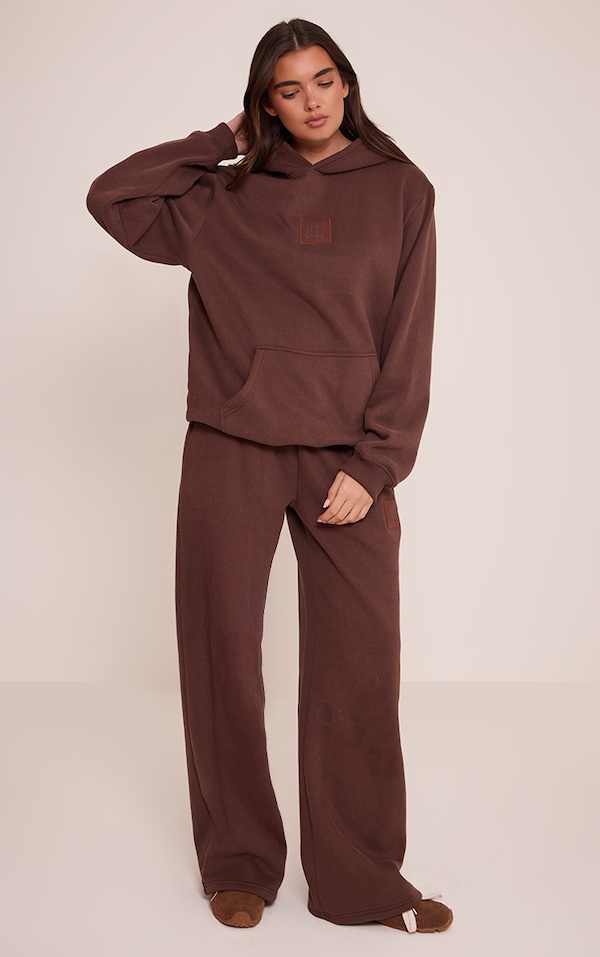 Chocolate PLT Badge Cotton Fleece Straight Leg Joggers