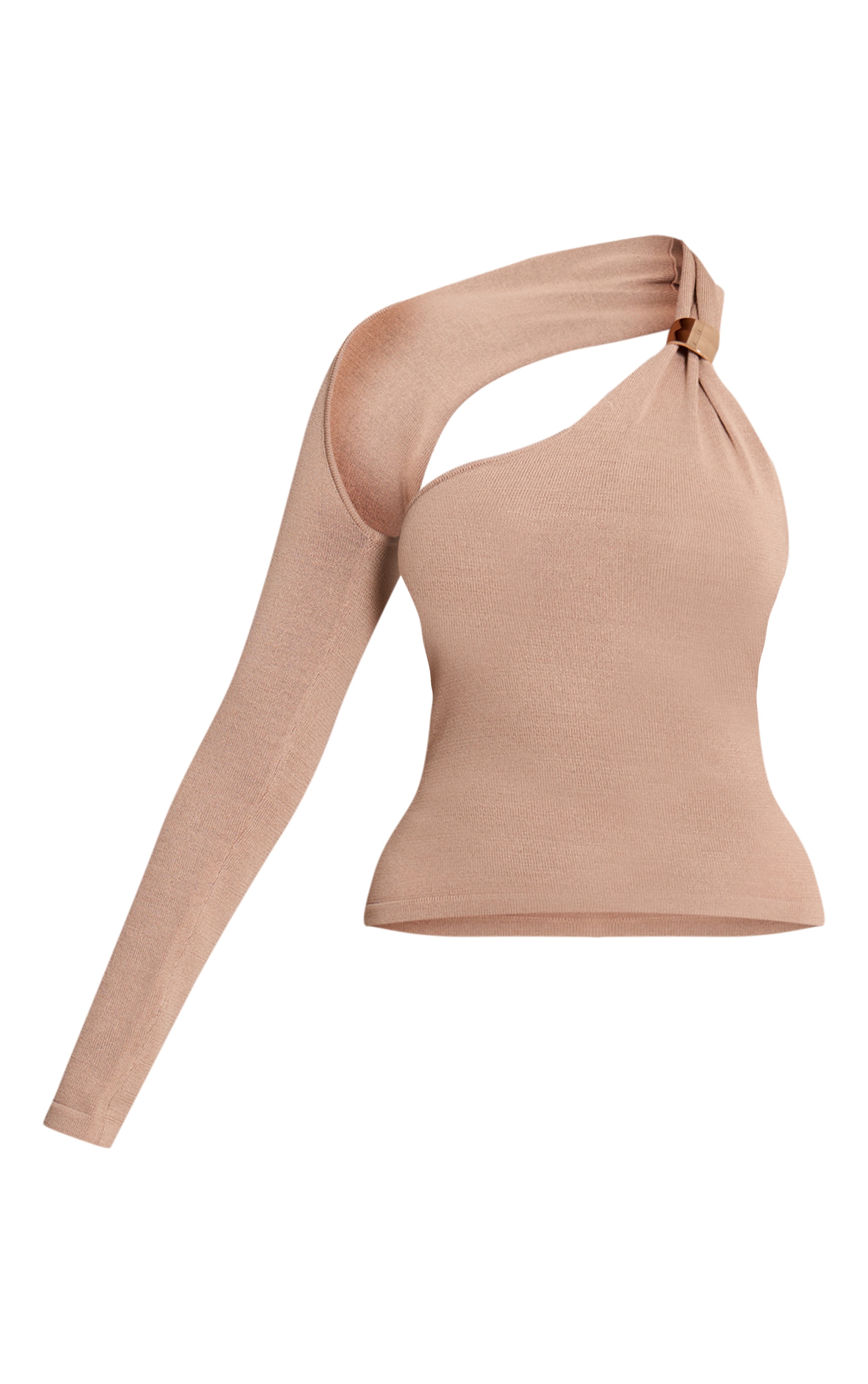 Top en maille tricot avoine à épaule unique et empiècement image 5