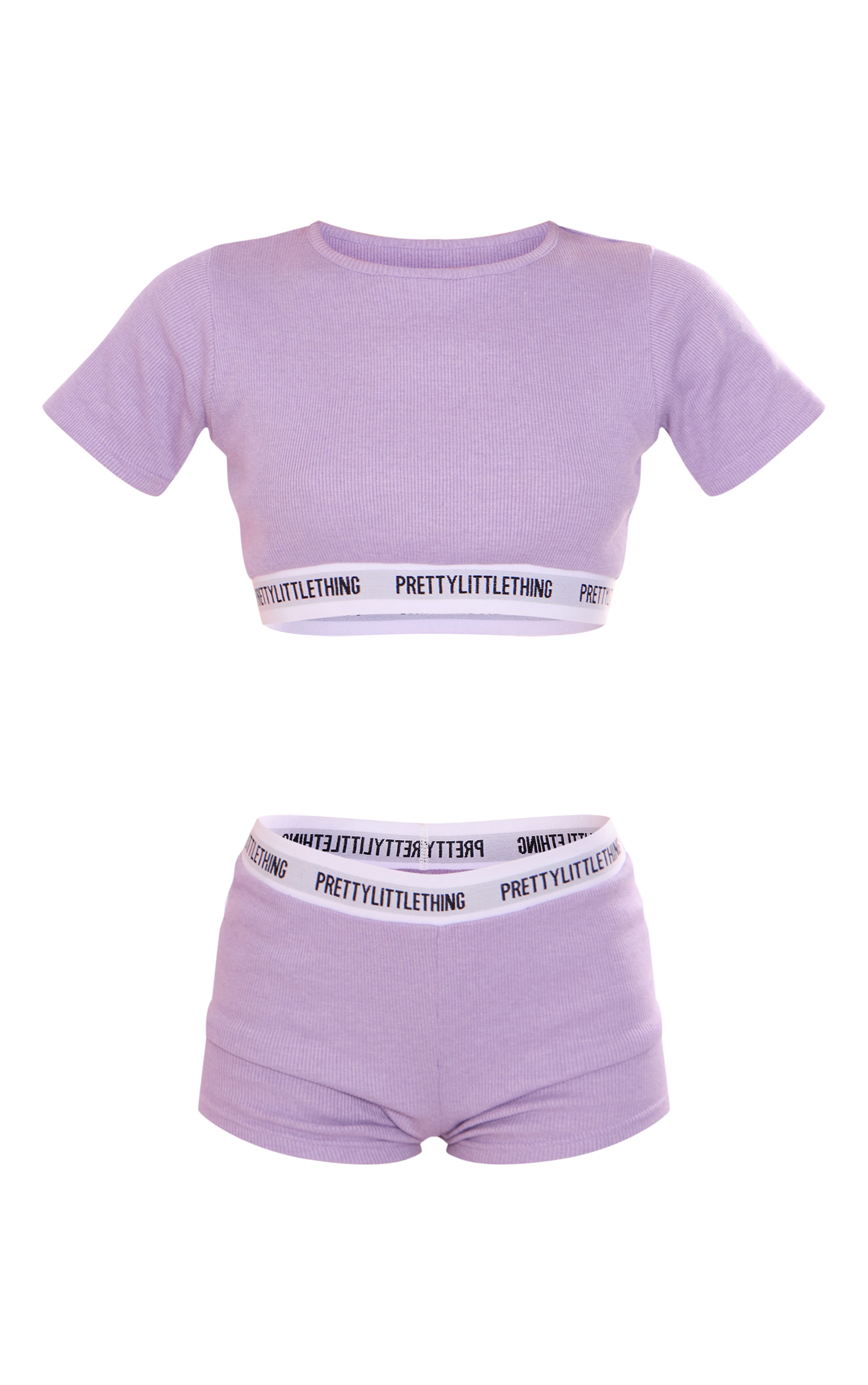 PRETTYLITTLETHING Lilac Ribbed Tape Shorts PJ Set image 1