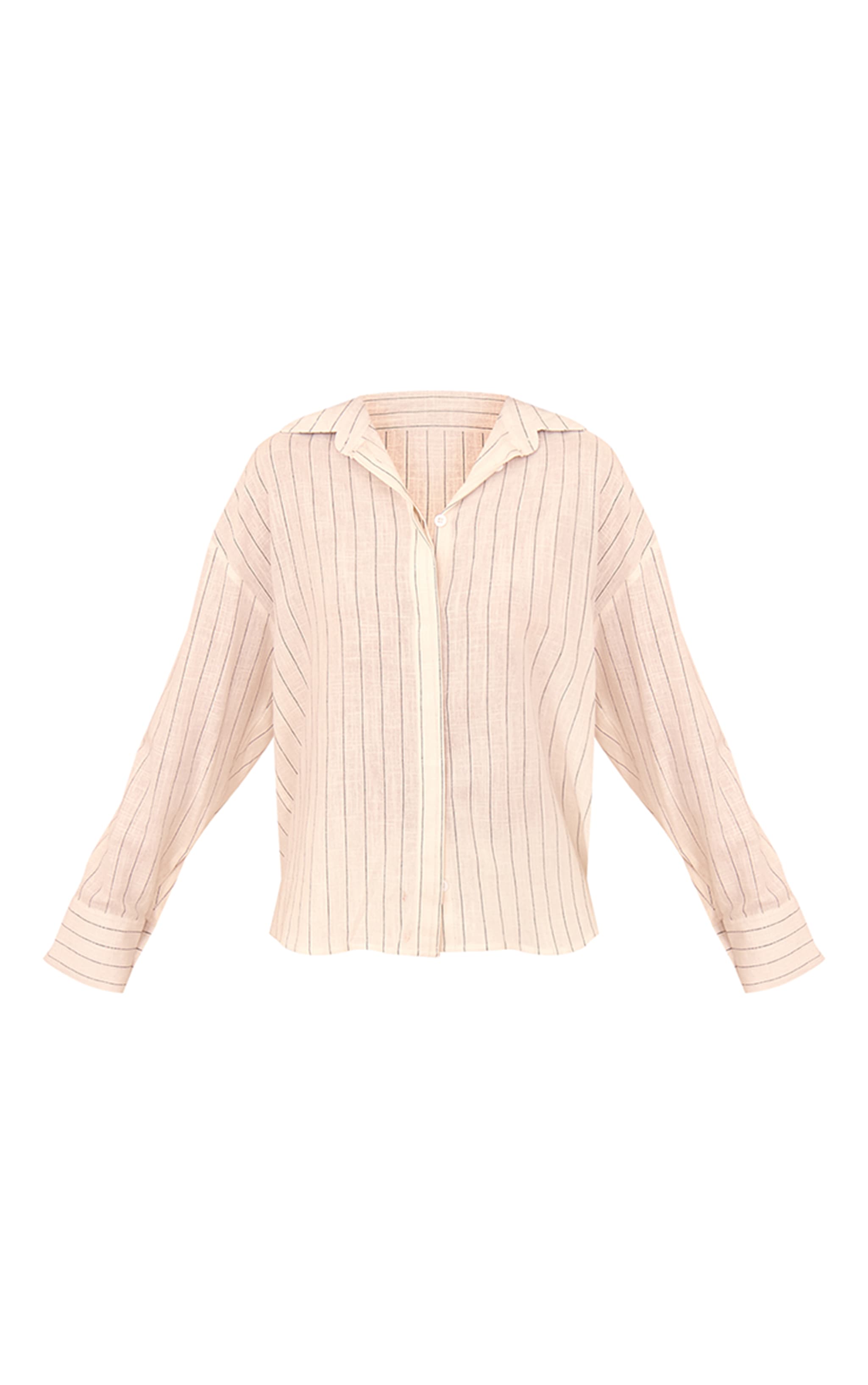 Cream Pinstripe Oversized Long Sleeve Shirt image 5