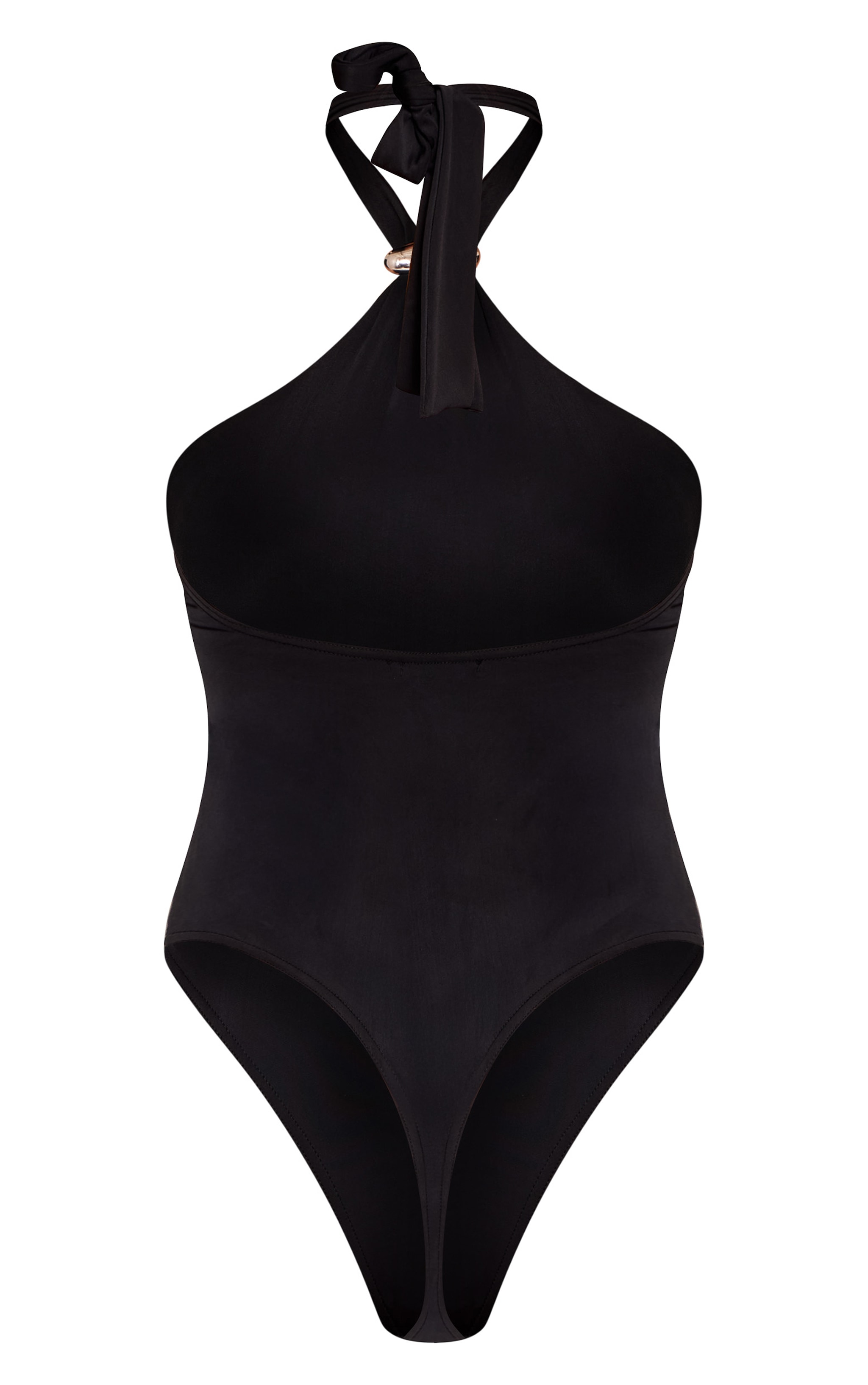 Black Matte Sculpt Trim Detail Halter Neck Neck Bodysuit  image 6