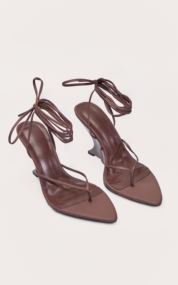 PLT Label Chocolate Brown Pu Toe Thong Strappy High Heeled Sandals image 5