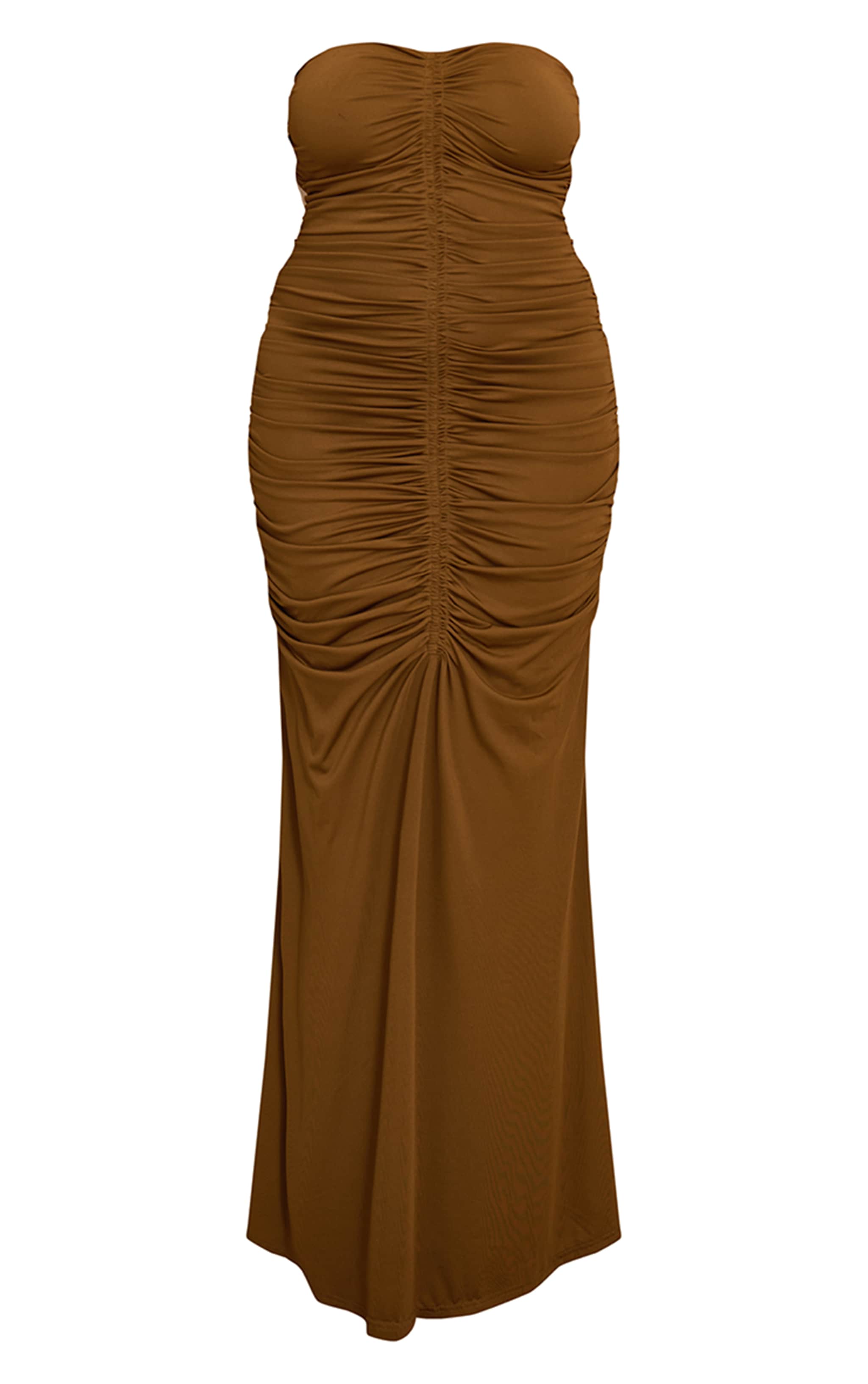 PLT Label Plus Golden Olive Slinky Ruched Bandeau Fishtail Maxi Dress image 5