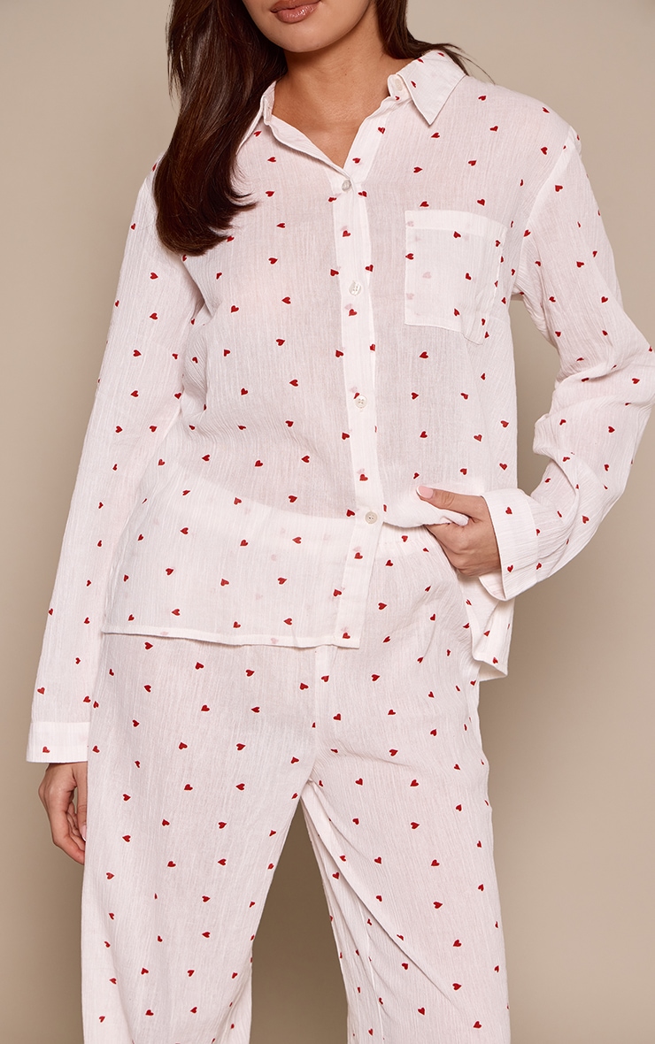 Red Heart Crinkle Button Up Long Sleeve Pyjamas image 4