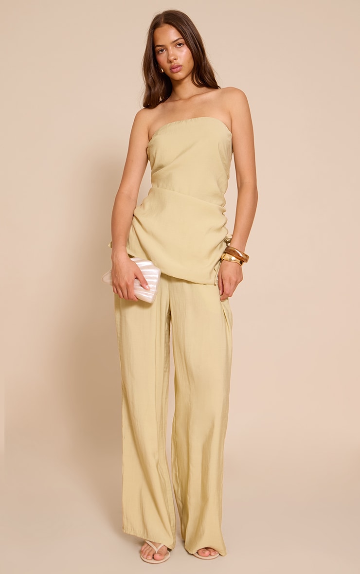 Sage Khaki Woven Ruched Bandeau Top image 3