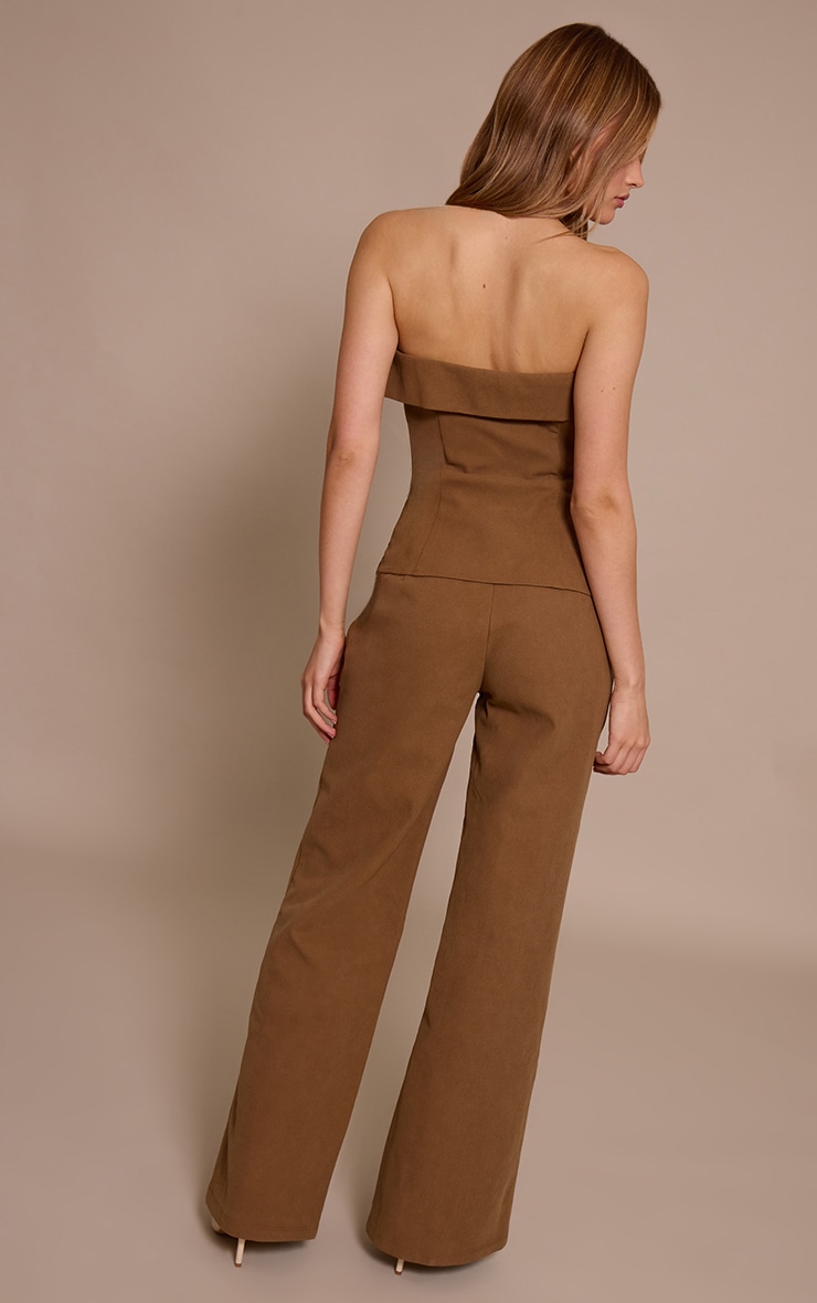 Mocha Faux Suede Bandeau Foldover Jumpsuit image 2