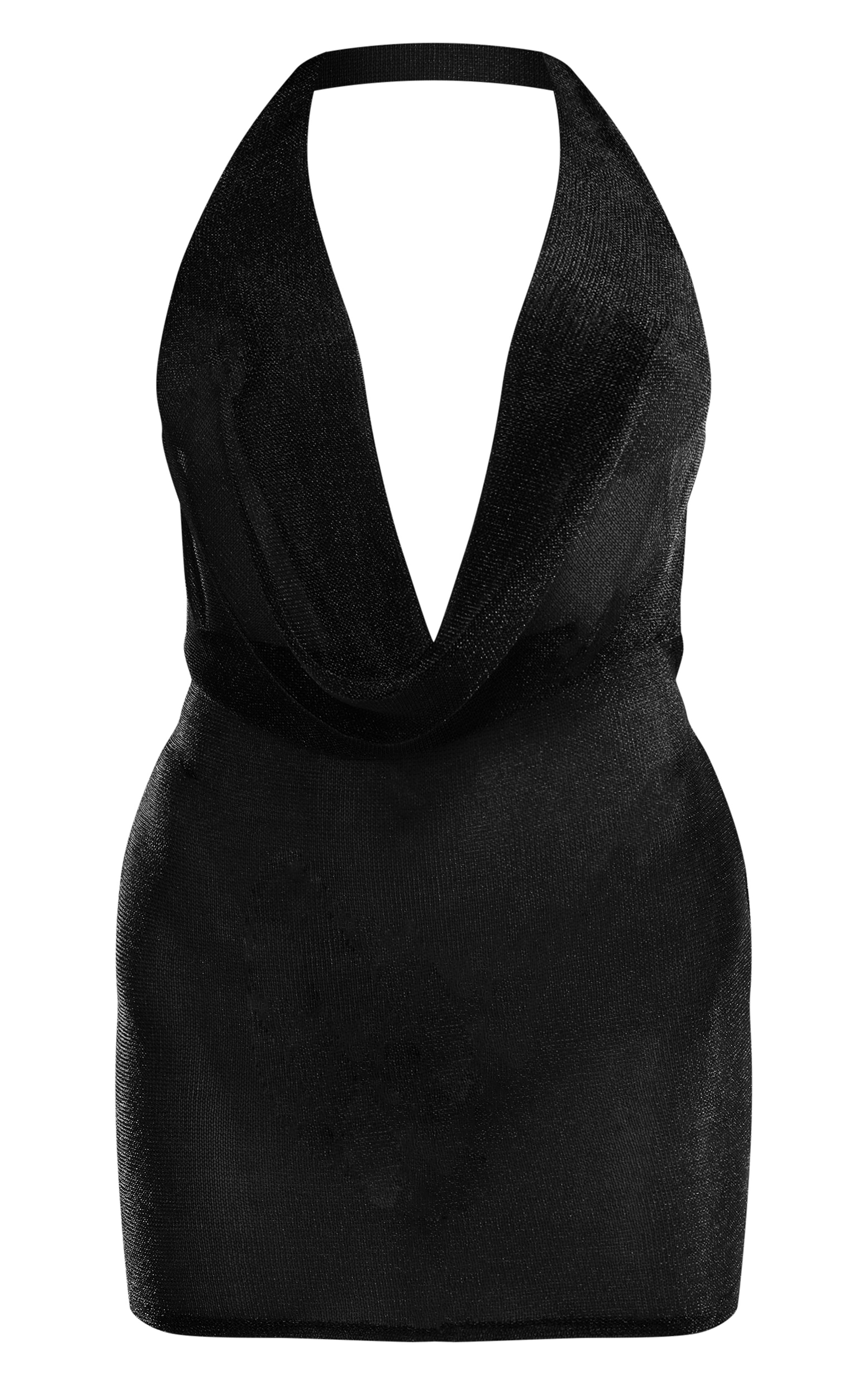 Black Glitter Sheer Cowl Neck Mini Dress image 5