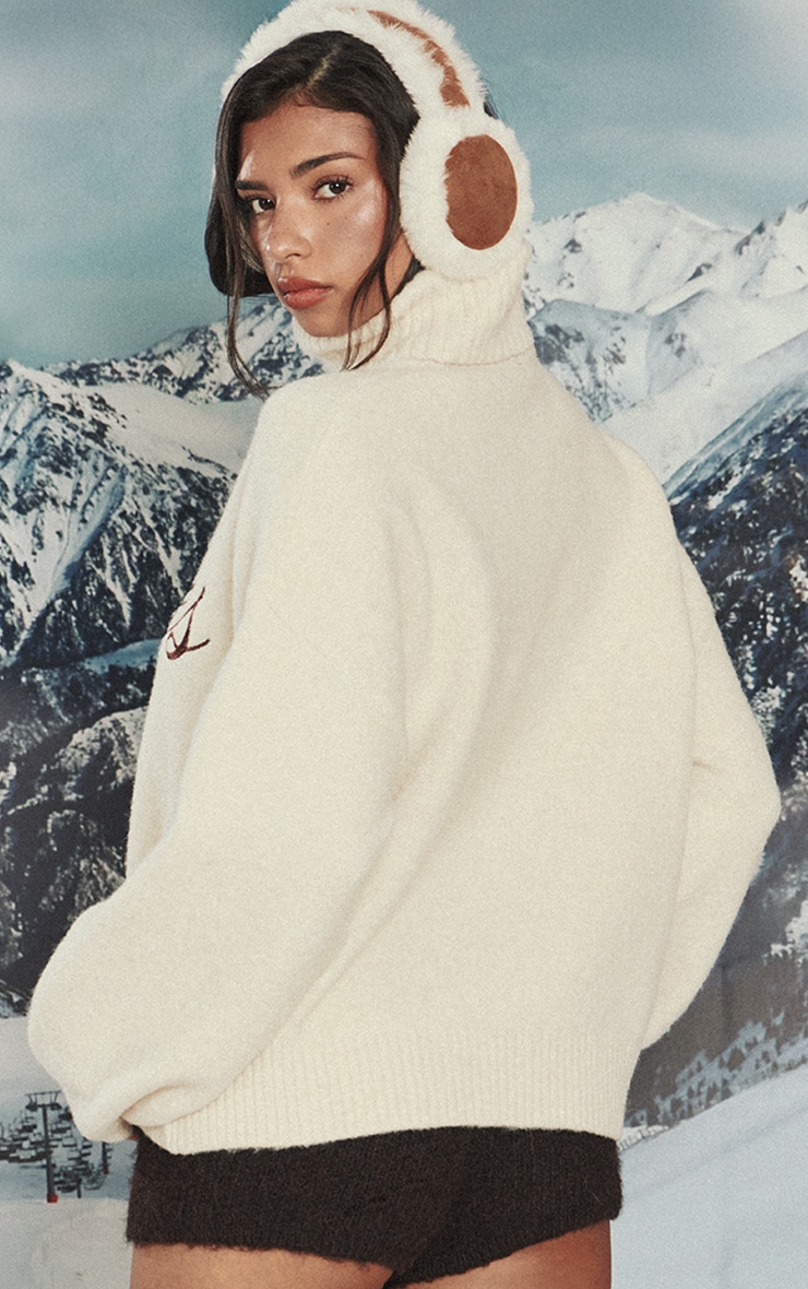 Cream Apres Graphic Roll Neck Knitted Sweater image 2