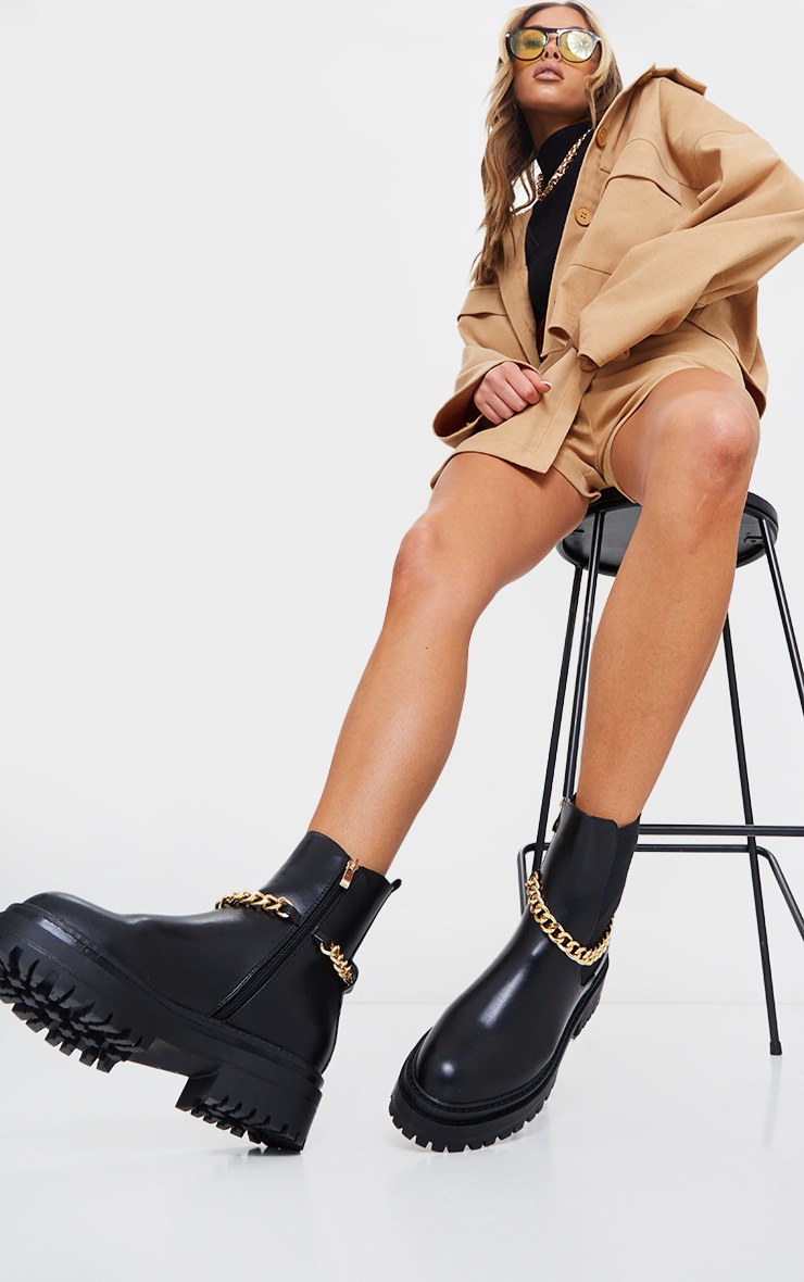 Bottines chelsea noires à chaîne chunky