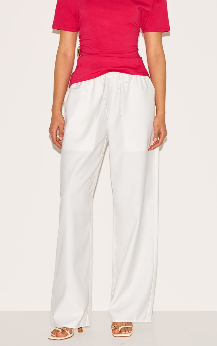 White Woven Drawstring Low Rise Relaxed Pants image 2