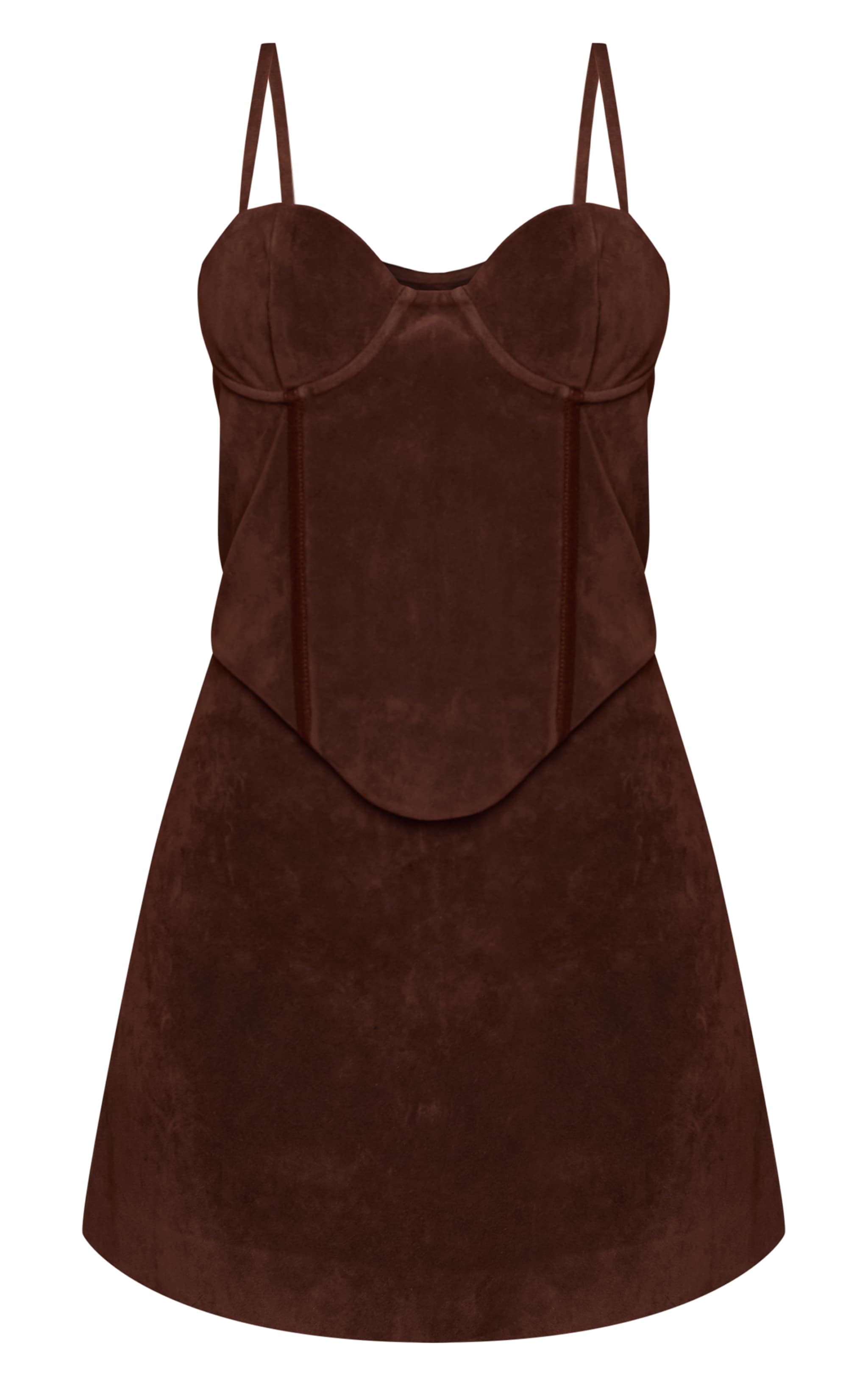Chocolate Suede Corset Detail Mini Shift Dress image 5