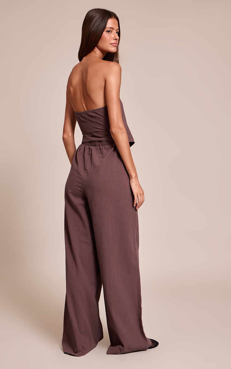Brown Textured Bandeau Button Jumpsuit image 2
