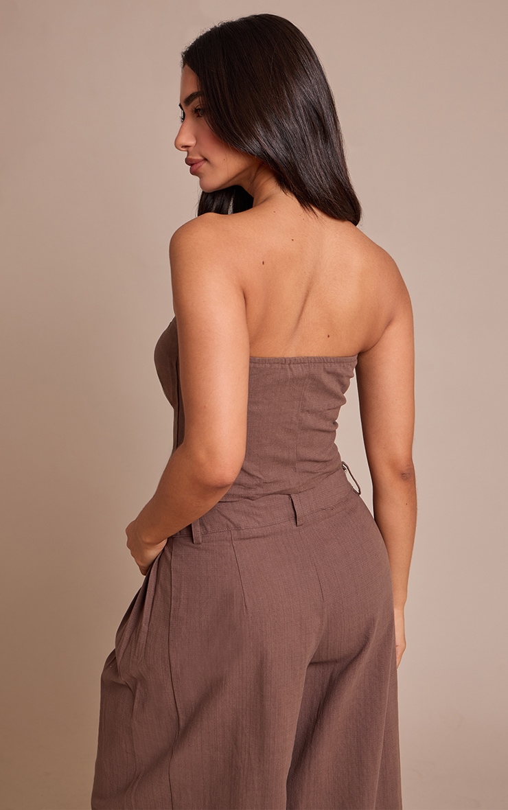 Petite Chocolate Woven Bandeau Button Up Top image 2