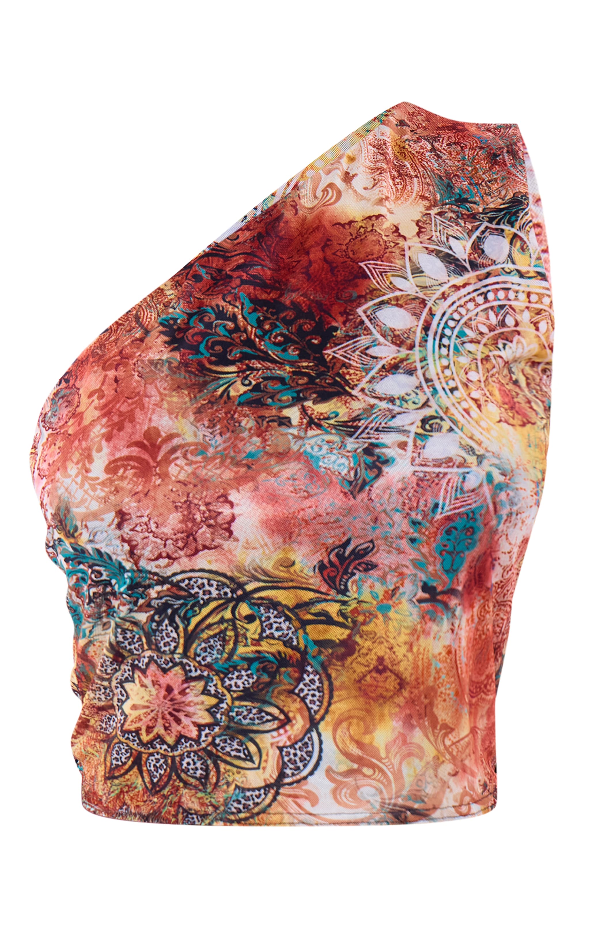 Plus Multi Paisley Printed Asymmetric Mesh Top image 5