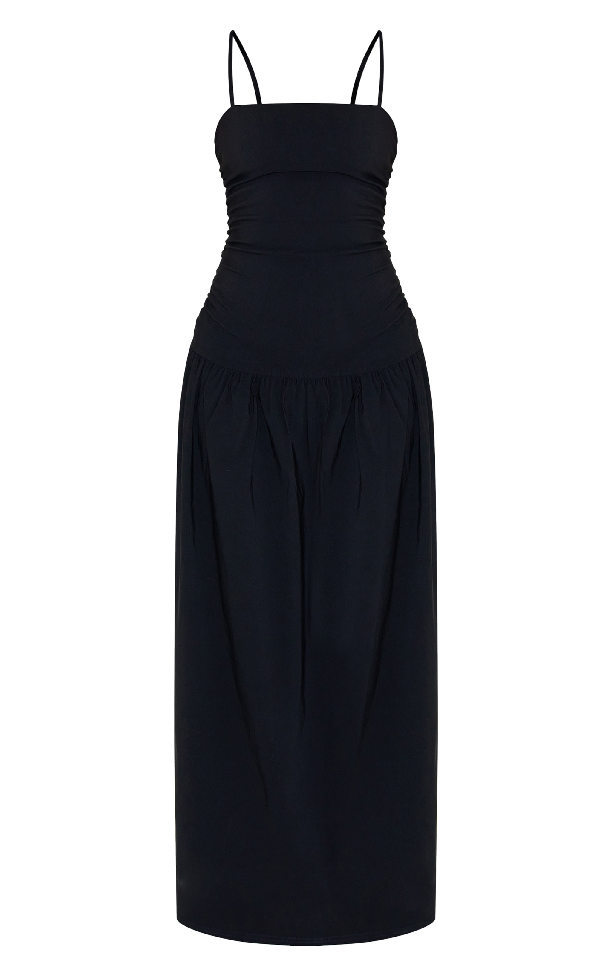 Black Stretch Woven Strappy Ruched Maxi Dress image 5