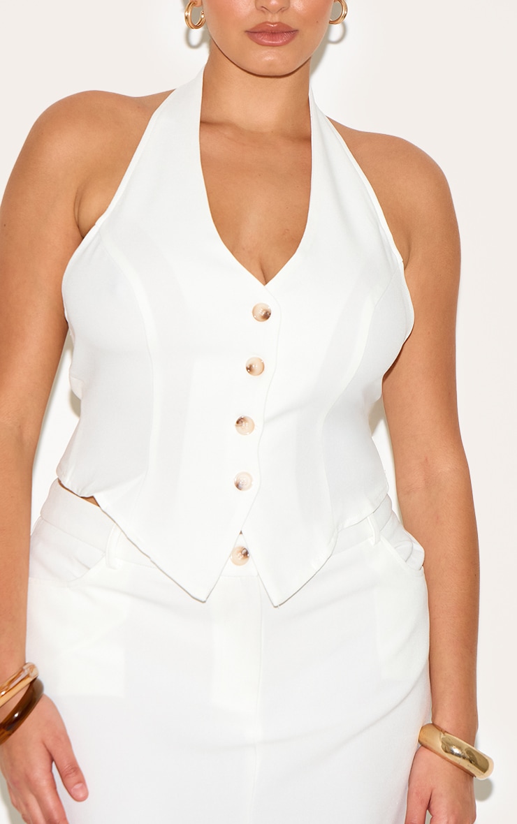 Plus White Tailored Woven Backless Halterneck Vest image 4