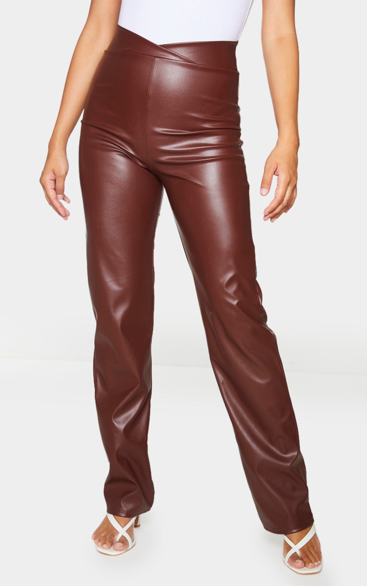 Chocolate Dip Waist Straight Leg Faux Leather Pants PrettyLittleThing USA