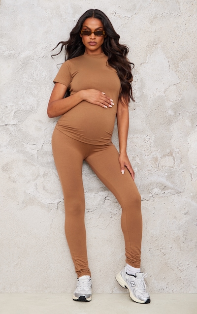 Maternité Legging de grossesse marron recouvrant le ventre