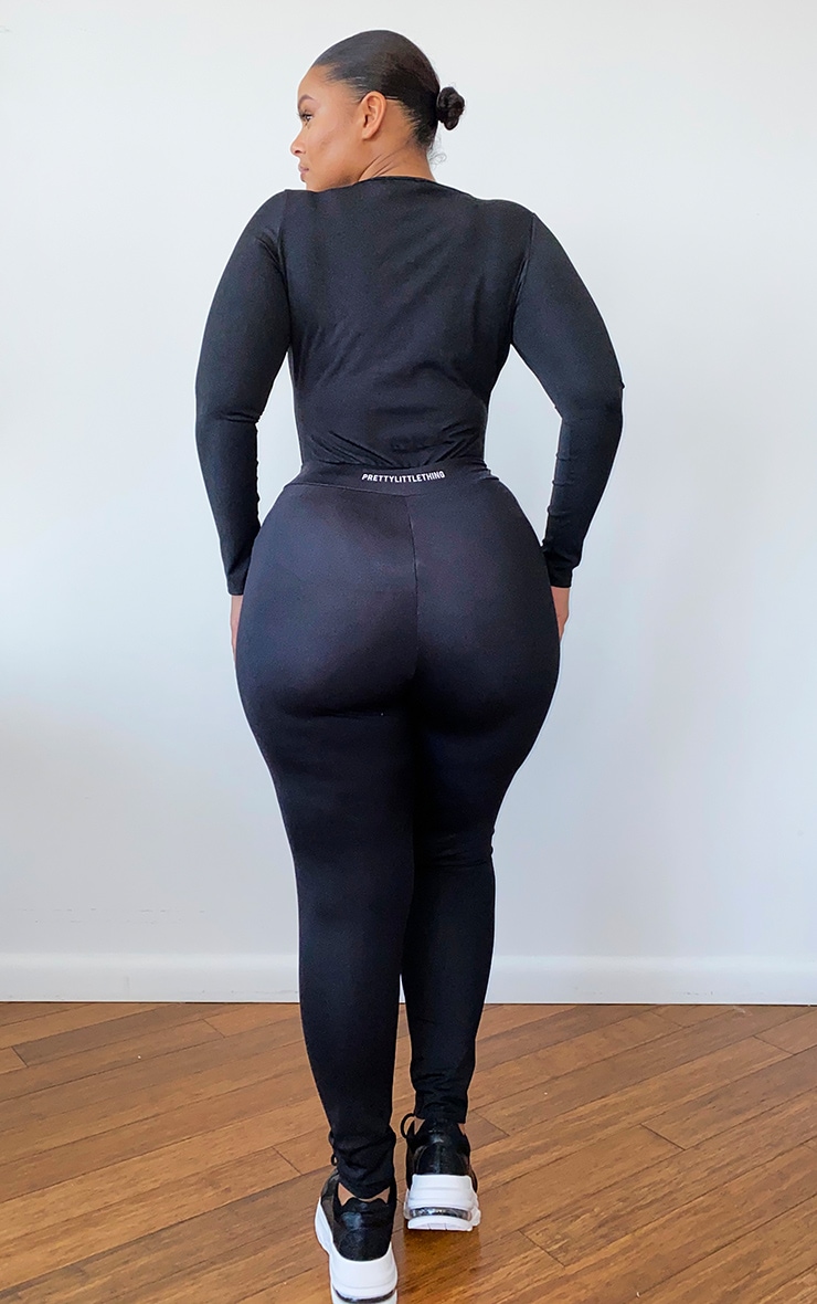PLT Plus Black Basic Logo Gym Leggings Activewear PrettyLittleThing IRE