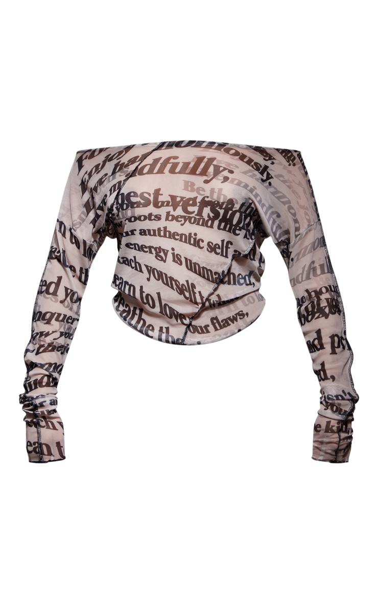 Stone Abstract Print Bardot Lettuce Hem Top image 5