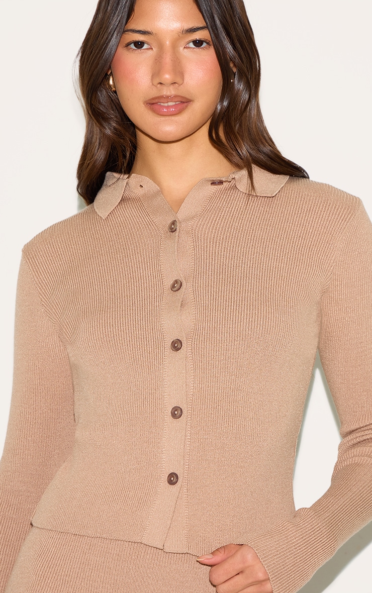 Mocha Knitted Button Through Top | Knitwear