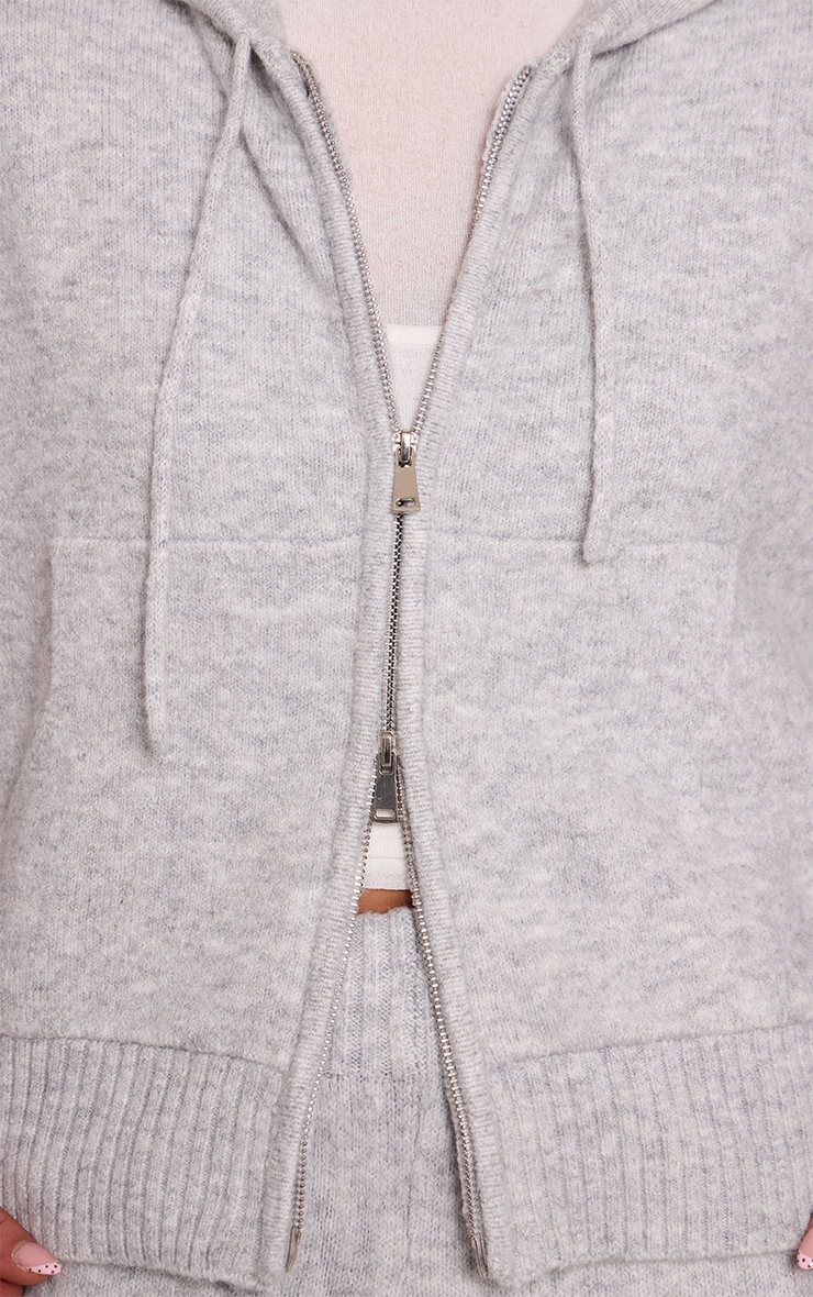 Grey Zip Through Knitted Hoodie image 4
