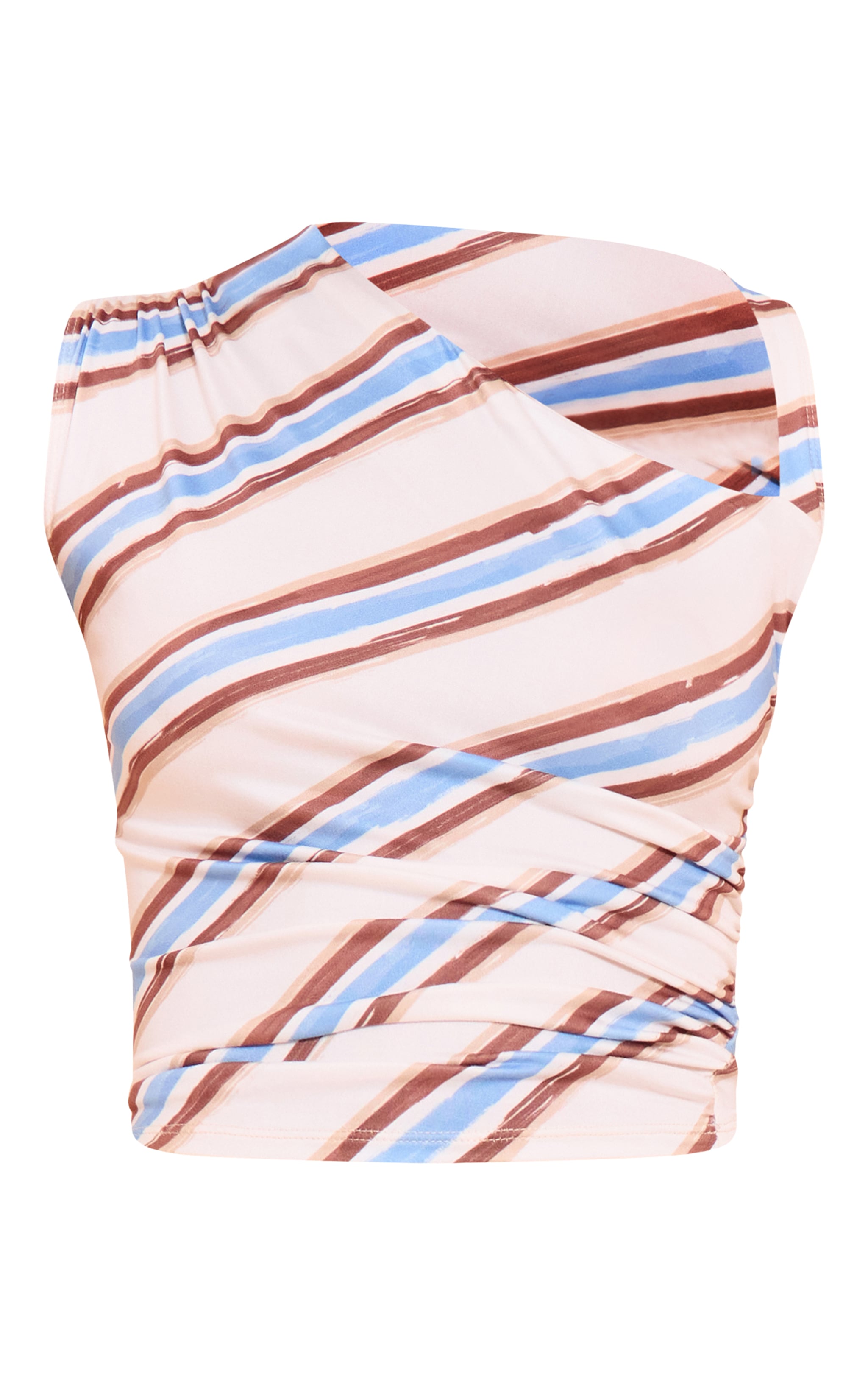 Cream Stripe Ruched Front Top image 5