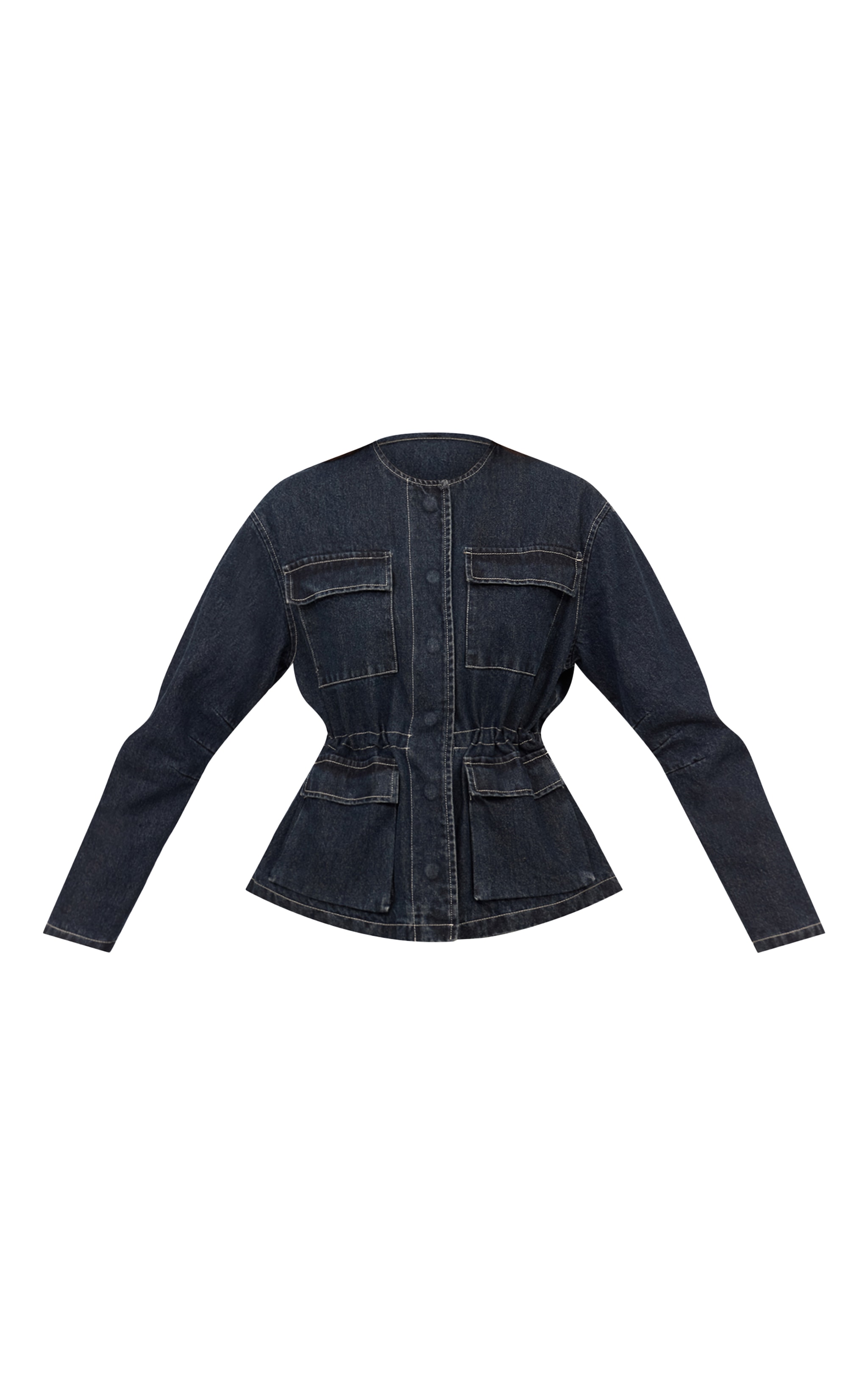 Indigo Round Neck Pocket Front Cinch Denim Jacket image 5