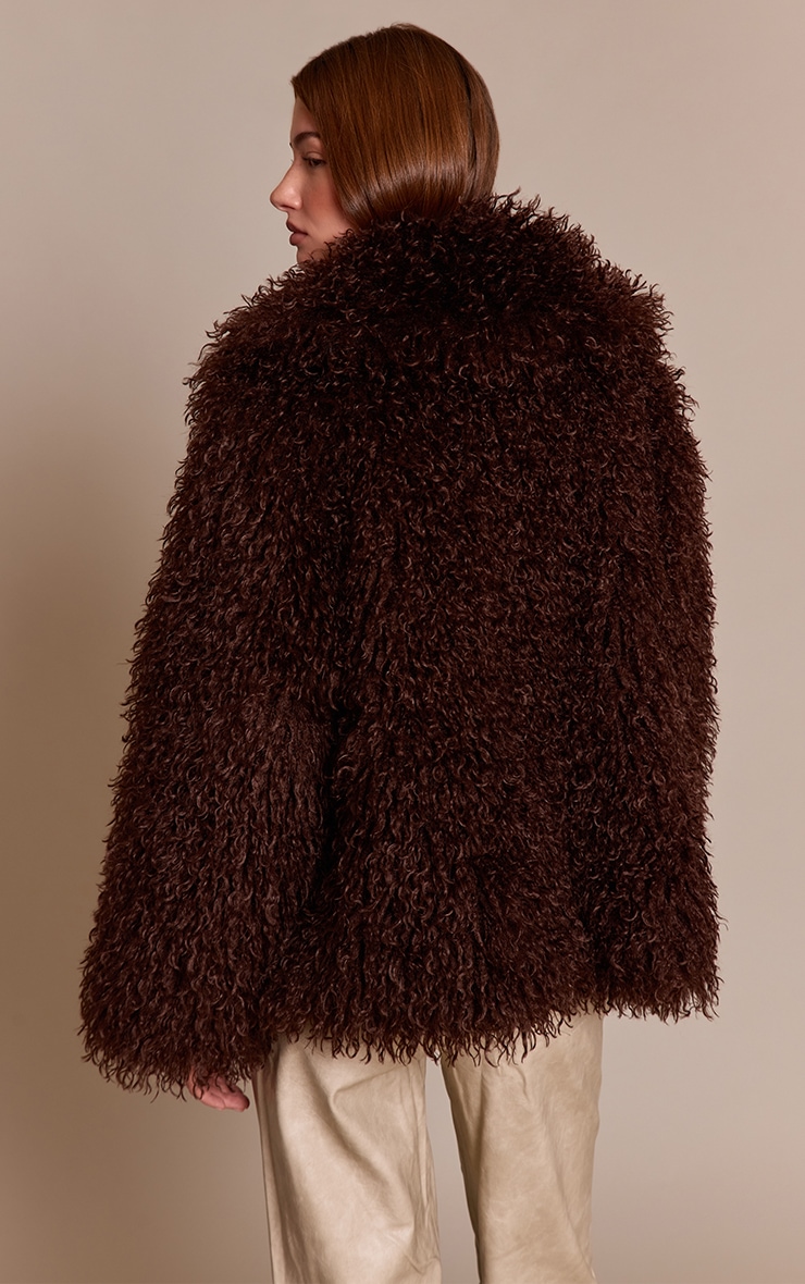 Chocolate Mongolian Fur Midi Coat image 2