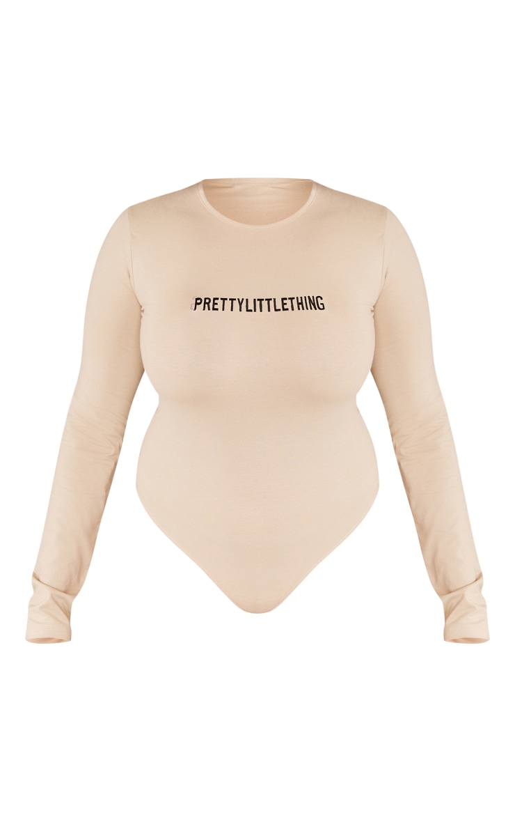 PRETTYLITTLETHING Plus Oatmeal Embroidered Long Sleeve Bodysuit image 4