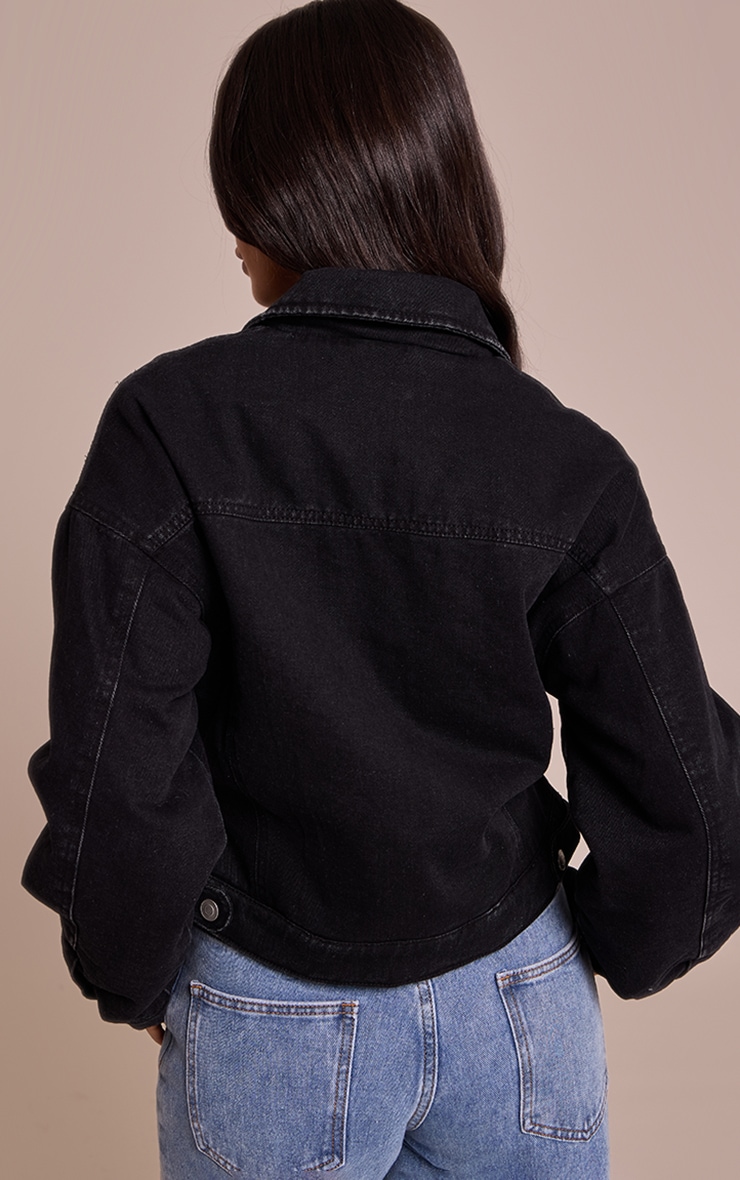 Petite Black Quilted Tie Back Denim Jacket image 2