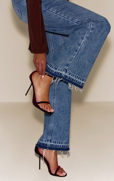 Burgundy Velvet Bow Back Heeled Sandals