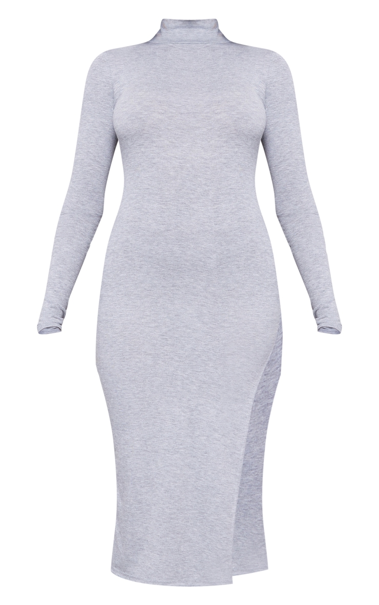 Grey Marl Jersey Roll Neck Split Midaxi Dress image 5