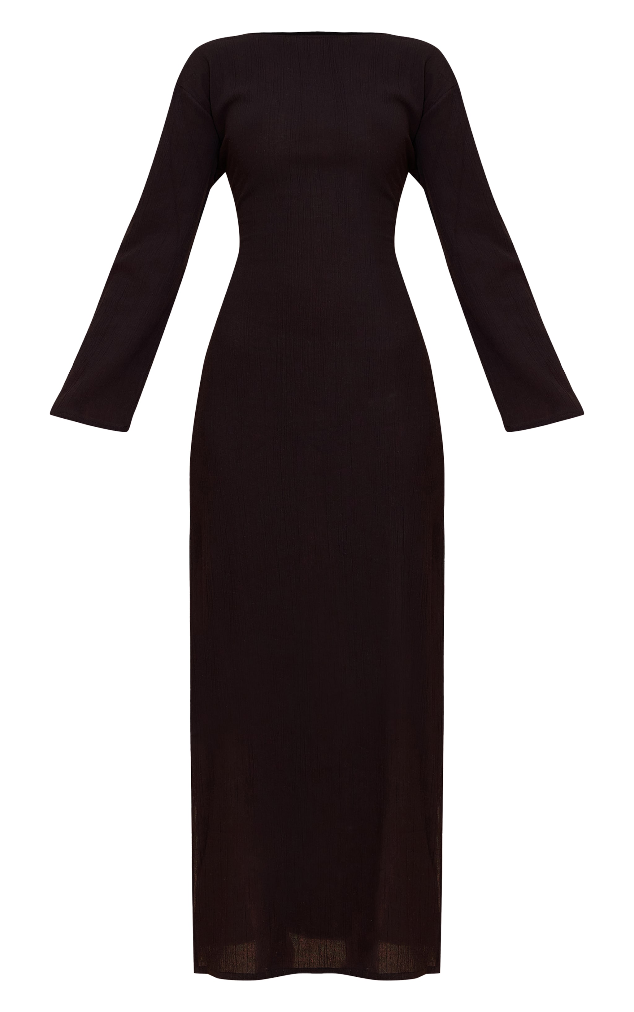 Robe longue texturée noire à manches longues image 5