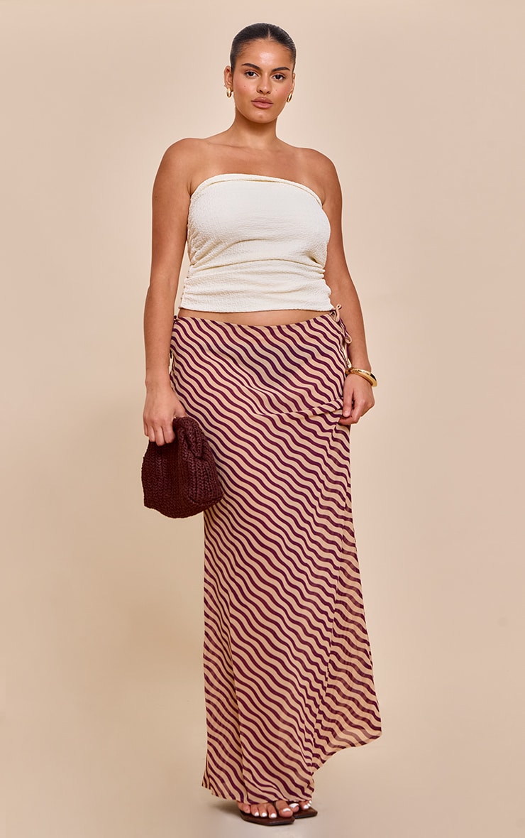 Plus Tan Striped Print Sheer Low Rise Maxi Skirt image 1