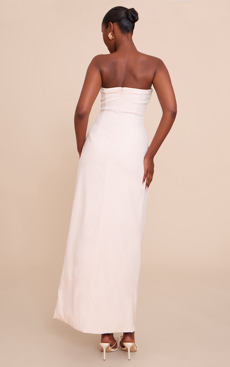 Butter Cream Tailored Woven Button Split Detail Bandeau Maxi Dress image 2