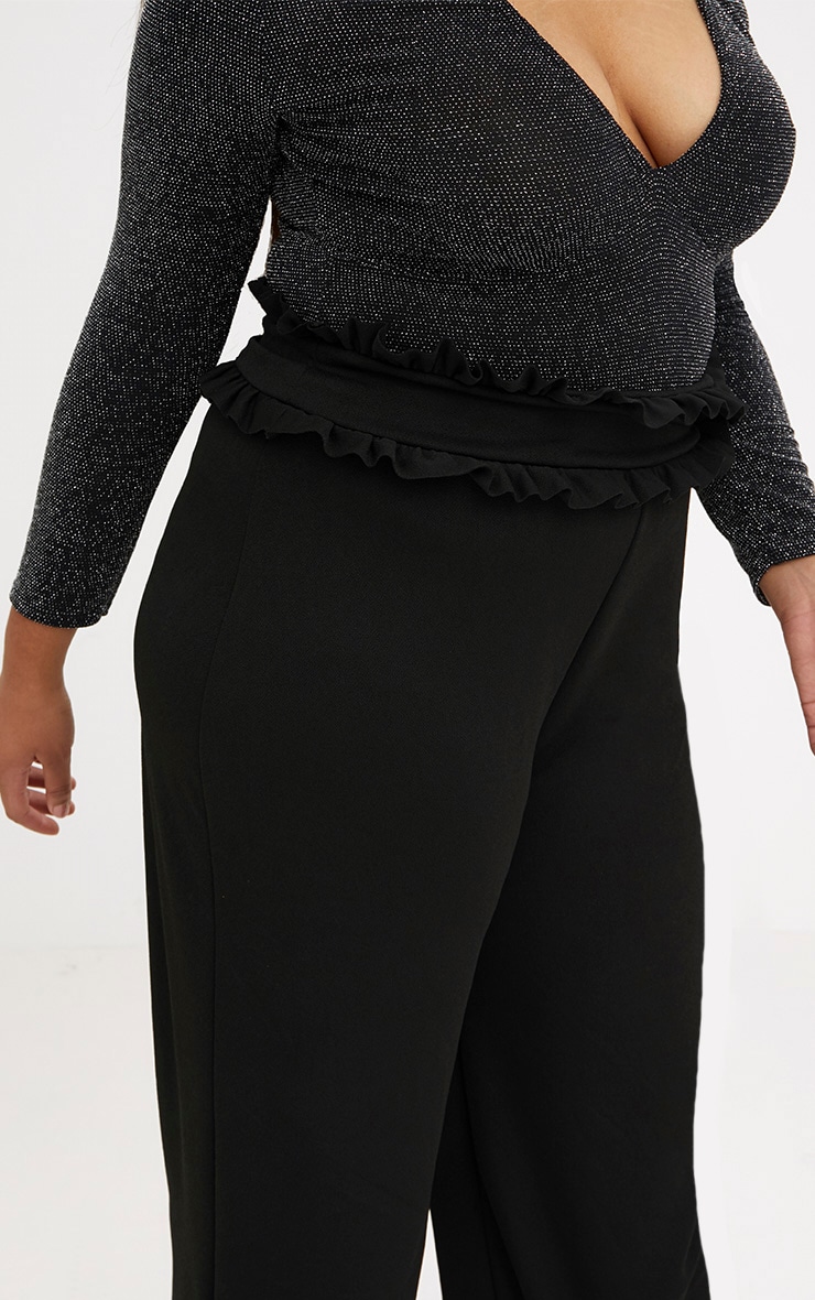Plus Black Frill Waist Flare Pants. Plus Size PrettyLittleThing USA