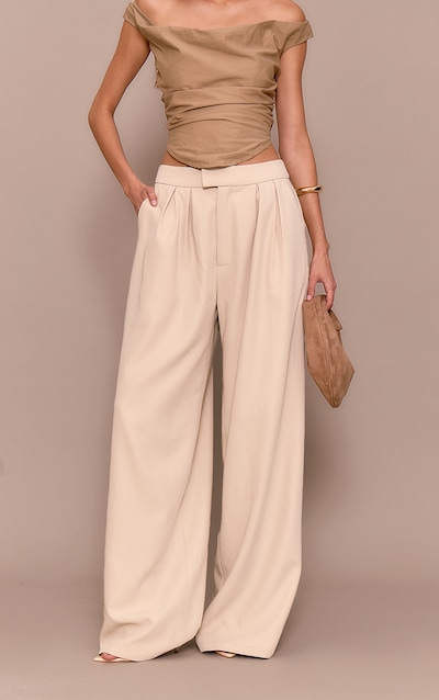 Premium Sand Tailored Pleated Lined Wide Leg Pants