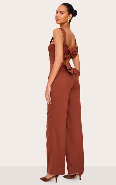 Chocolate Woven Cut Out Bow Detail Jumpsuit