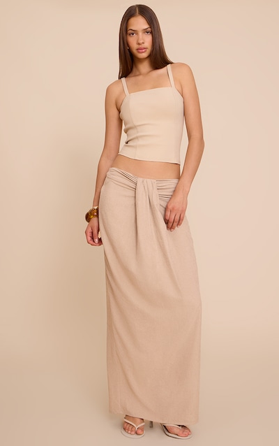 Beige Suédine Drape Front longue Skirt