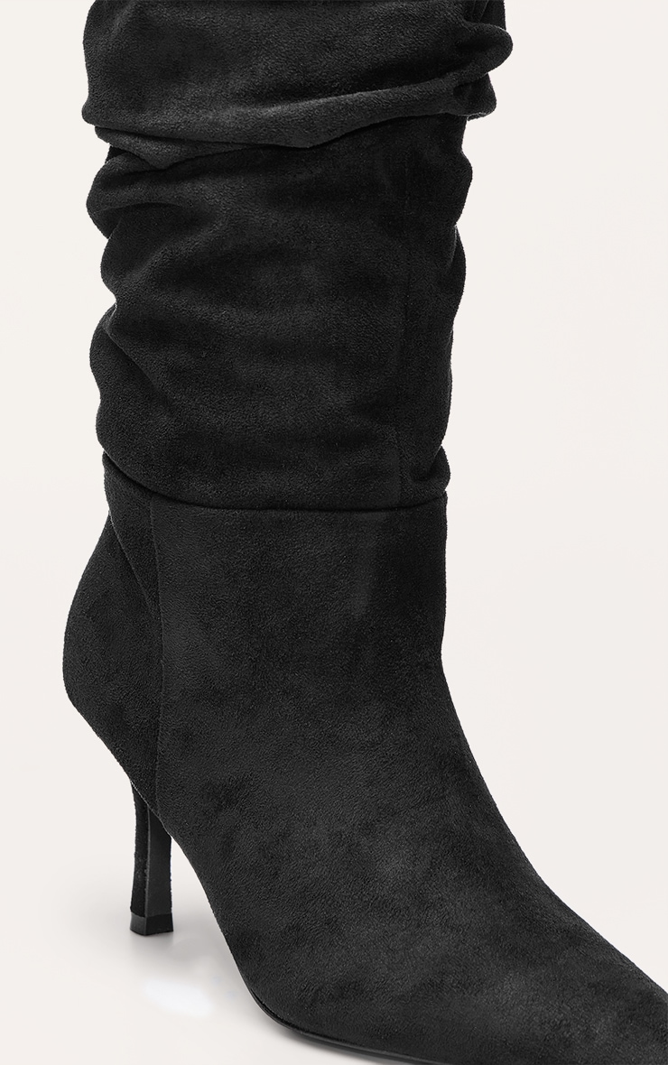 Bottes hautes en suédine noire froncées à talon image 5