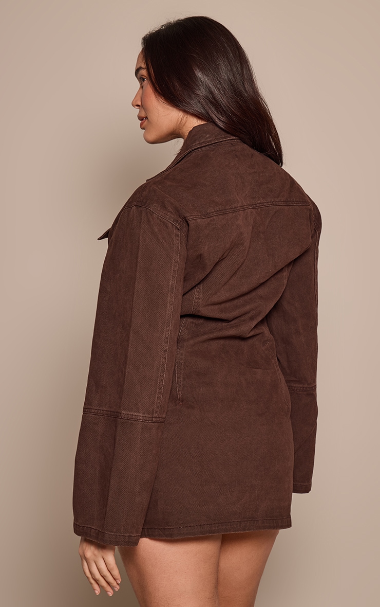 Plus Chocolate Seam Detail Long Sleeve Denim Shirt Dress image 2